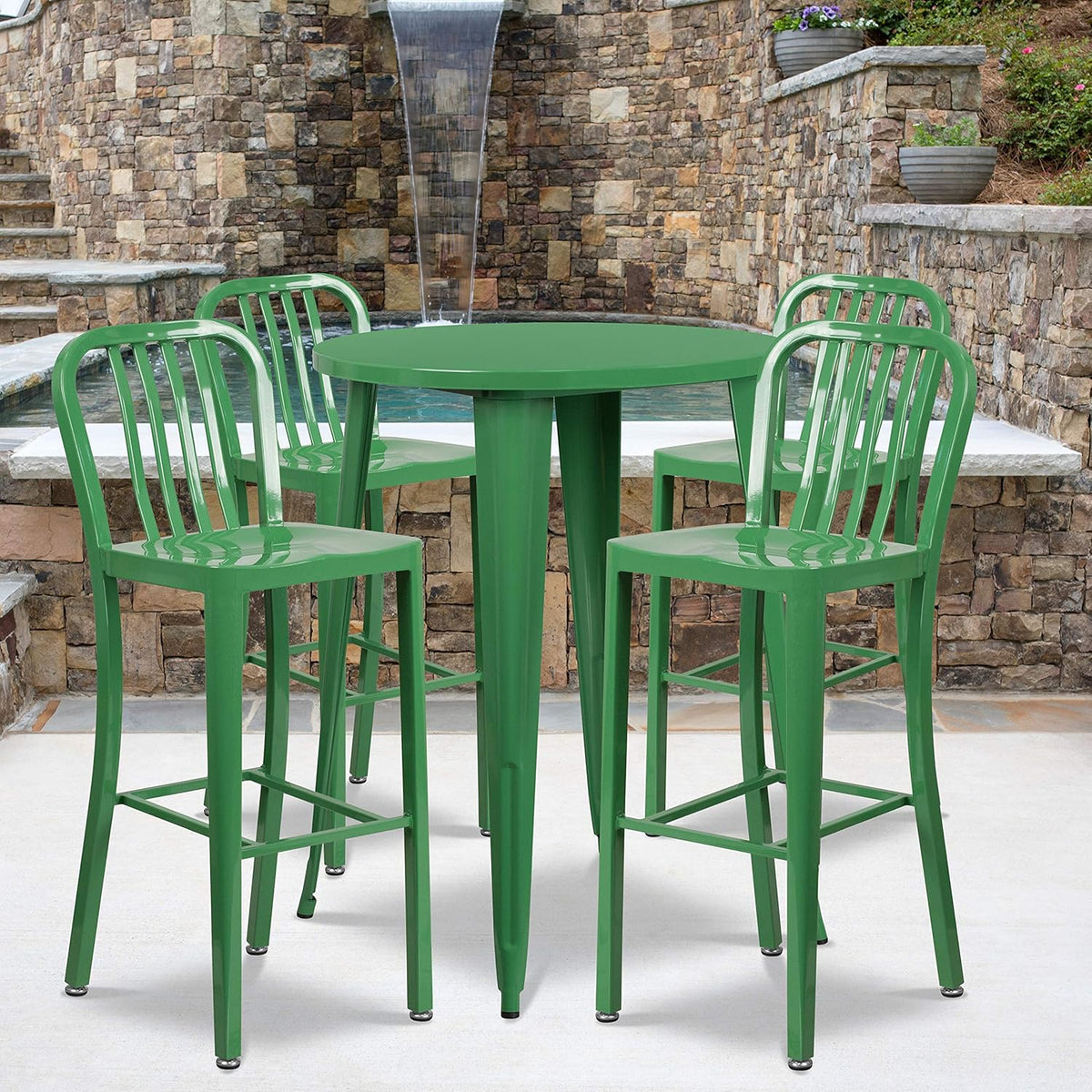 Silver Metal Bar Table Set with 4 Stools L983621
