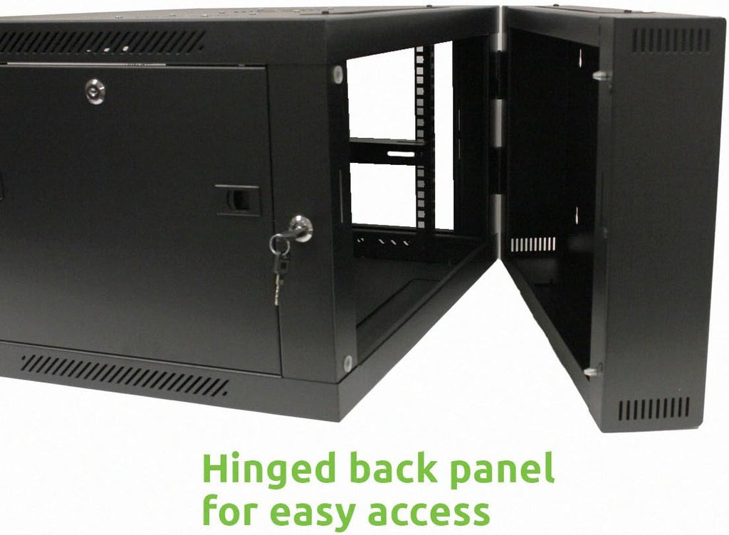 6U Wall-Mount Network Cabinet Enclosure, 600mm Depth, Hinged Back, Swing Gate Server Cabinet, Locks, Reversible Glass Front Door, 2 Fans L9094