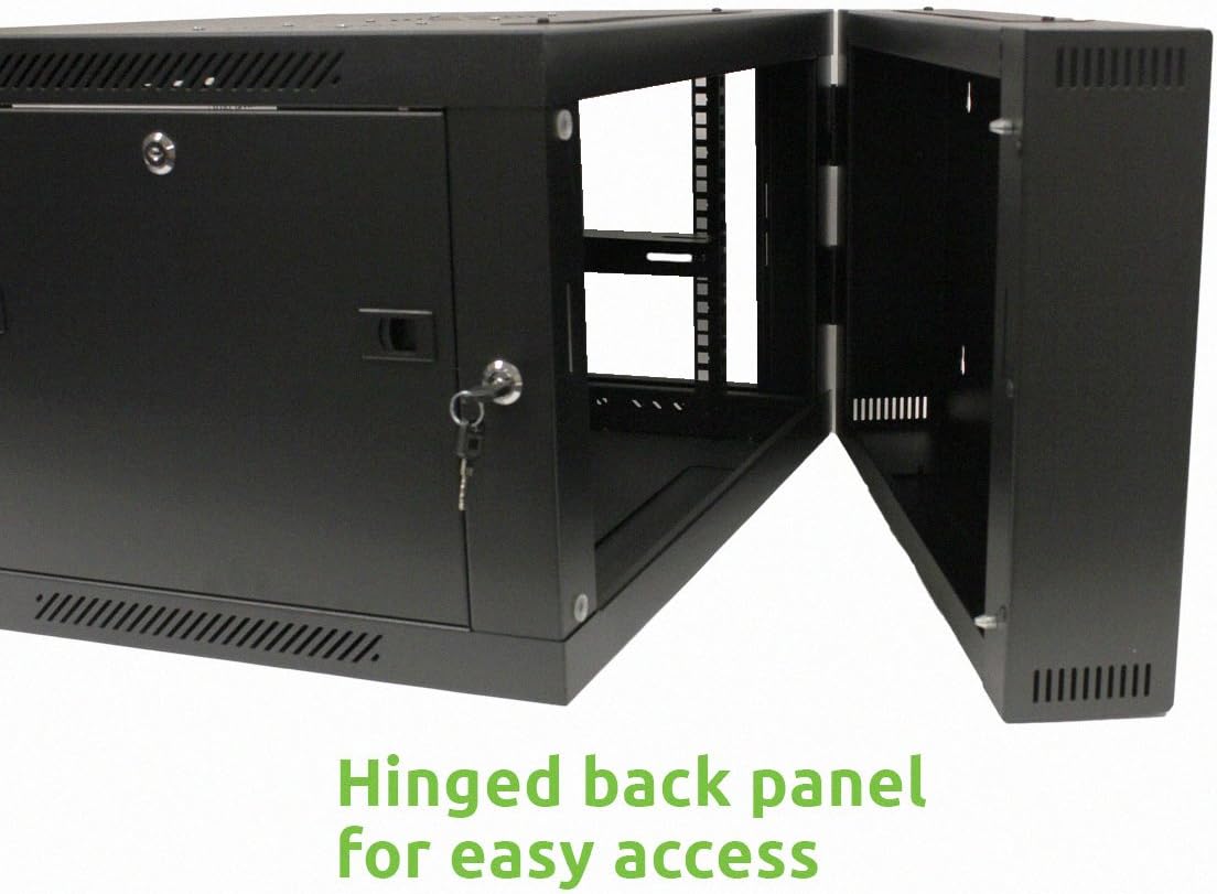 6U Wall-Mount Network Cabinet Enclosure, 600mm Depth, Hinged Back, Swing Gate Server Cabinet, Locks, Reversible Glass Front Door, 2 Fans L9094