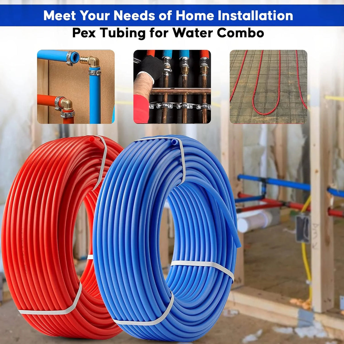 2 Rolls 1/2 Inch X 50 Ft Blue And Red PEX Pipe H2539