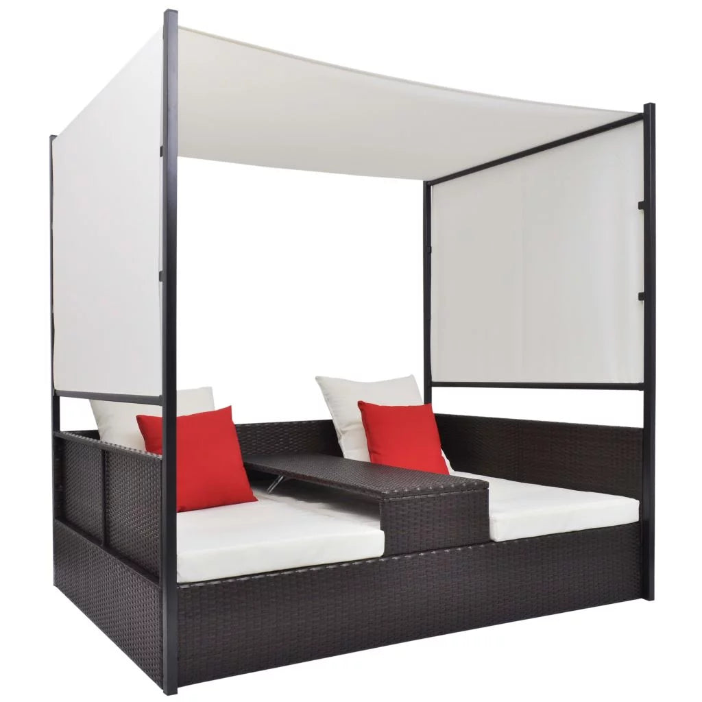 Garden Bed with Canopy Brown Poly Rattan J980