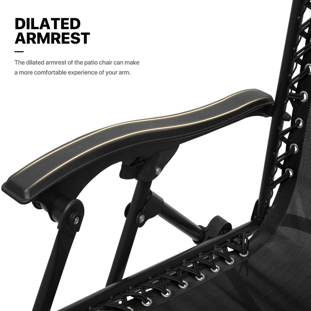 Set of 2 Black Folding Zero Gravity Chair with Pillow and Cup Holder Z423