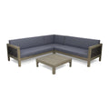 Acacia Wood Wicker 5 Seater Sectional Sofa Set with Cushions O26166
