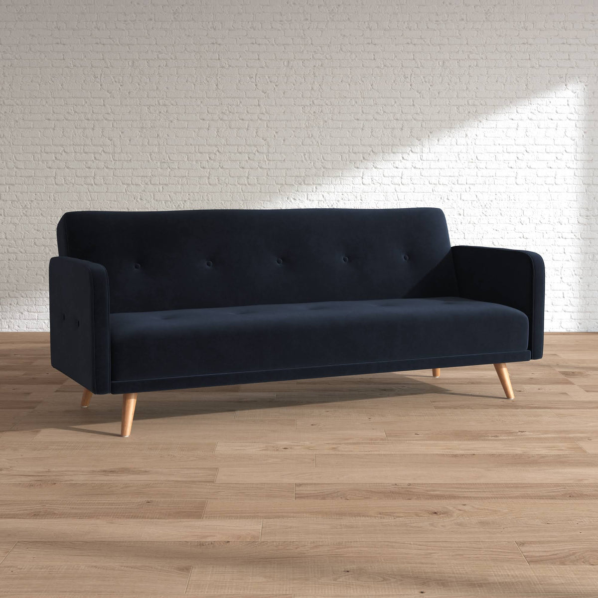Dark Blue Velvet Sofa Bed with Solid Pine Wood Frame C2892