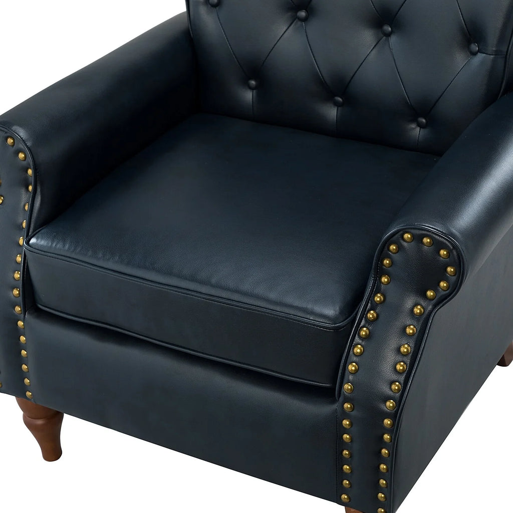 Navy Upholstered Accent Armchair with Nailhead Trim T579
