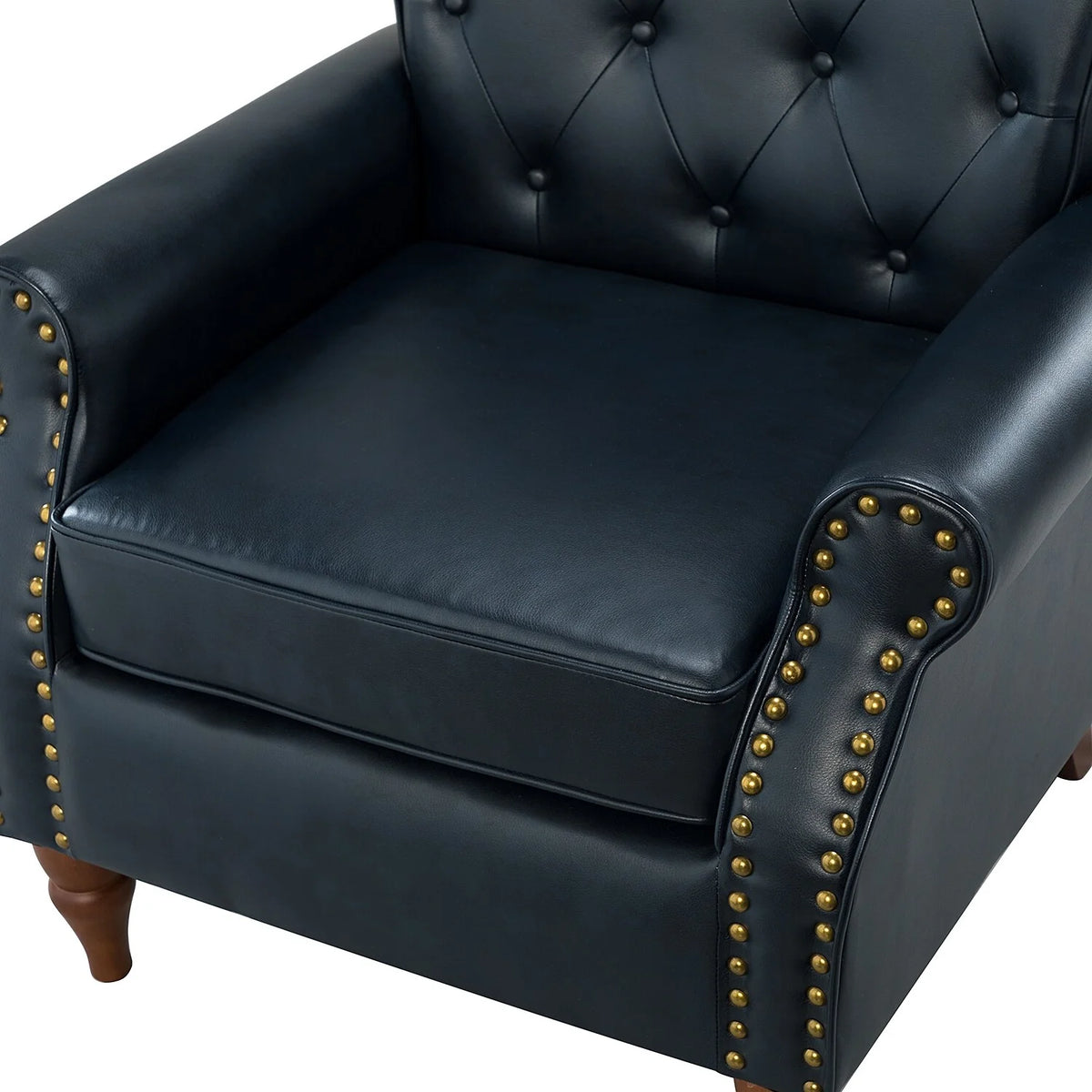Navy Upholstered Accent Armchair with Nailhead Trim T579