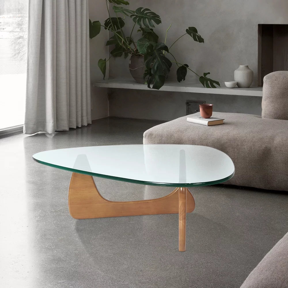 Light Walnut Triangle Coffee Table Wood Base Q334679