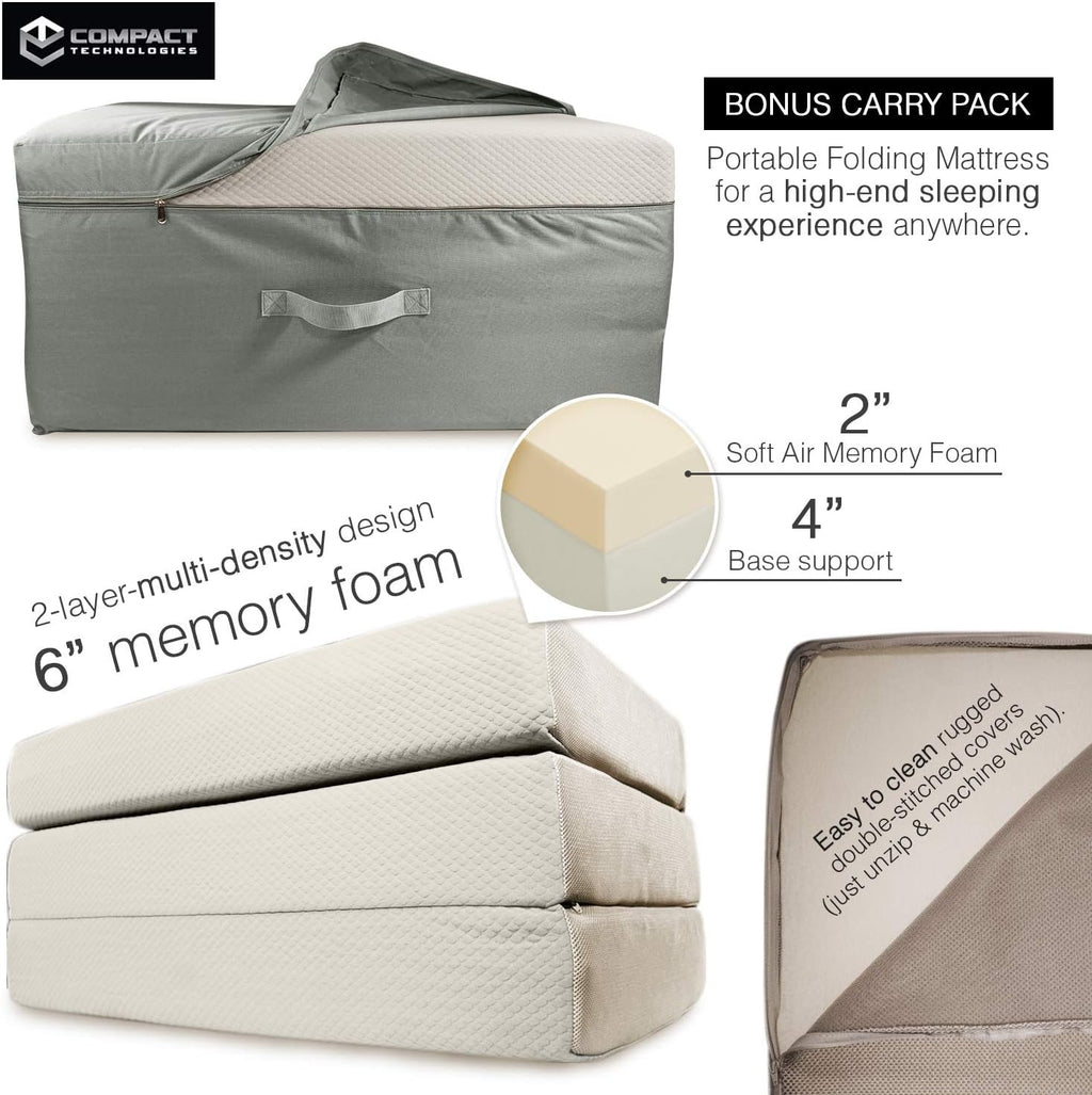 Twin Tri-Fold 6 Inch Memory Foam Mattress with Case M1877