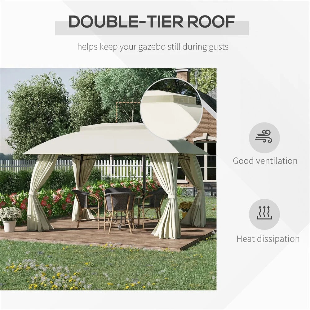 Double Vented Roof Patio Gazebo with Steel Frame and Curtain Sidewalls X87958