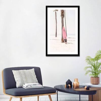 Pink Surf Board Photograph Print, Black Framed Paper, 32x22 H x 24x22 W x 1x22 D, Matte C512