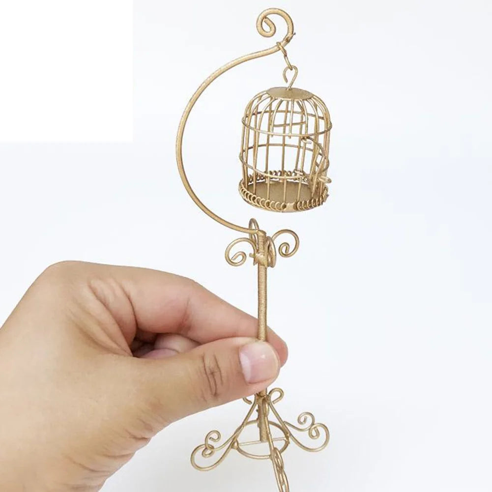 Miniature Metal Bird Cage Dollhouse Decoration O2466