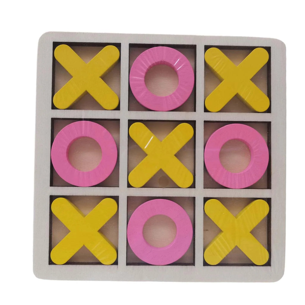 Yellow Pink Wood Tic Tac Toe Game Set A6689