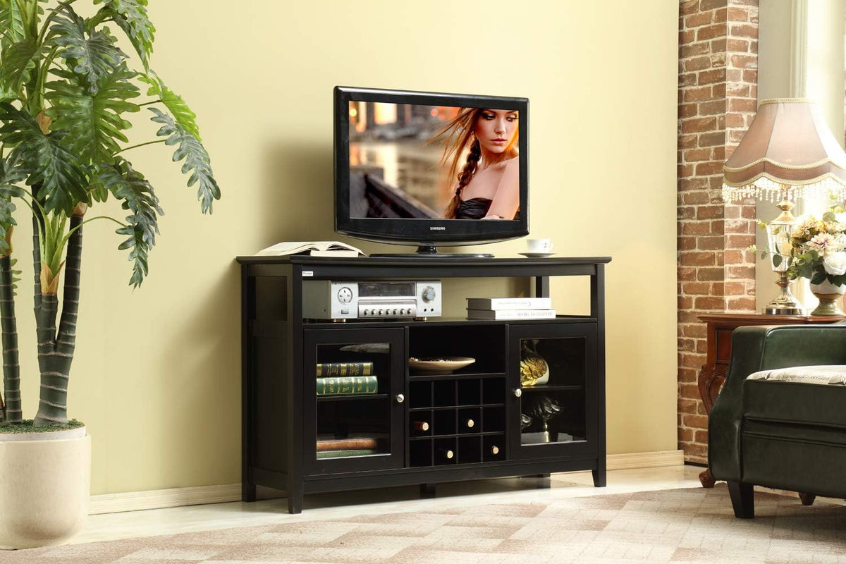 Black Wooden Sideboard with Wine Rack Y674