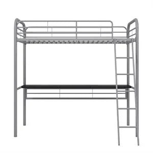 Twin Size Metal Loft Bed with Desk J16747