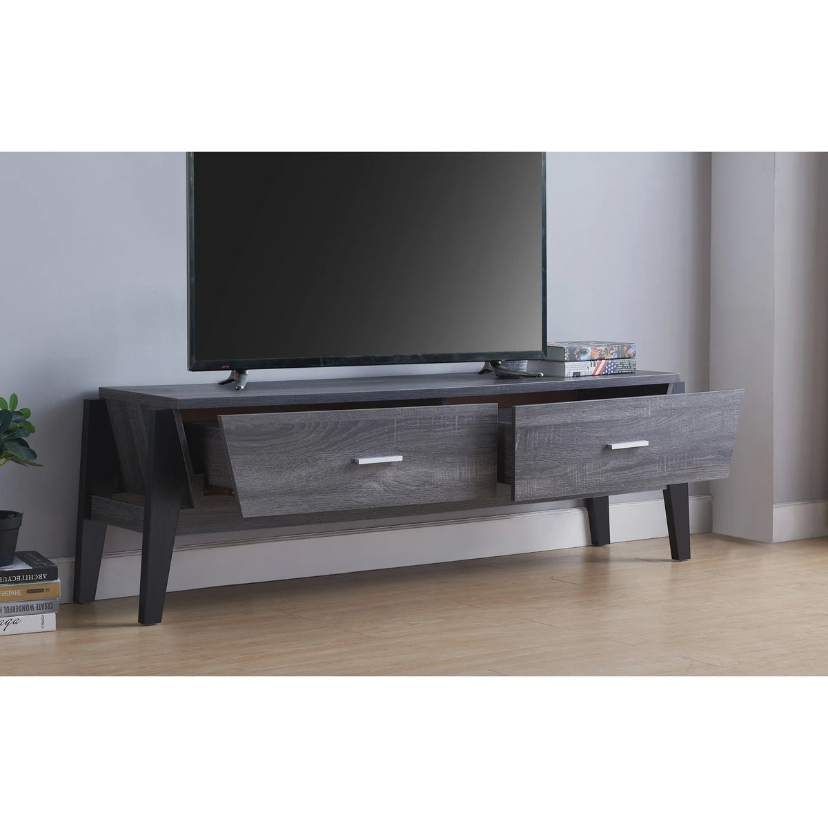 Distressed Gray & Black TV Stand U554
