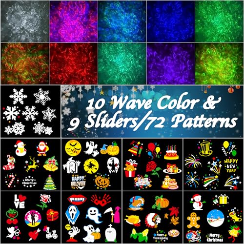 3D Ocean Wave & 72 HD Patterns Holiday Projection Light with Remote J727287