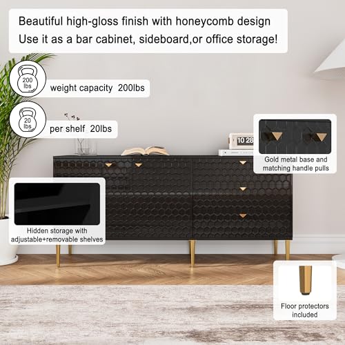 White 48 Inch Sideboard Buffet Cabinet with 3 Doors and Adjustable Shelves Z25961
