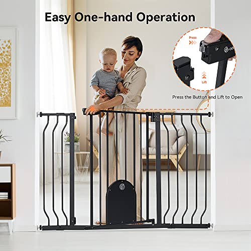 30" Tall Black Metal Baby Gate with Pet Door E716771