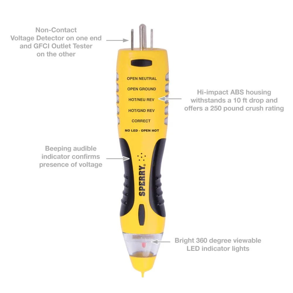 2-in-1 Non-Contact Voltage Detector GFCI Outlet Circuit Analyzer H931243