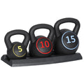3 Piece 5lb 10lb 15lb Kettlebell Set with Storage Rack T8011