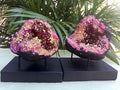 Large Pink Crystal Geode Pair with Stands S69234