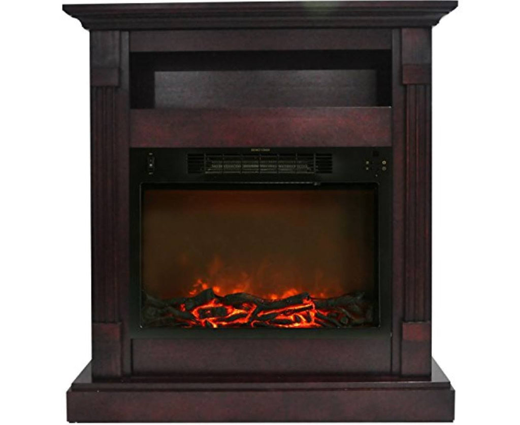Mahogany Electric Fireplace with Log Insert and Mantel O638590