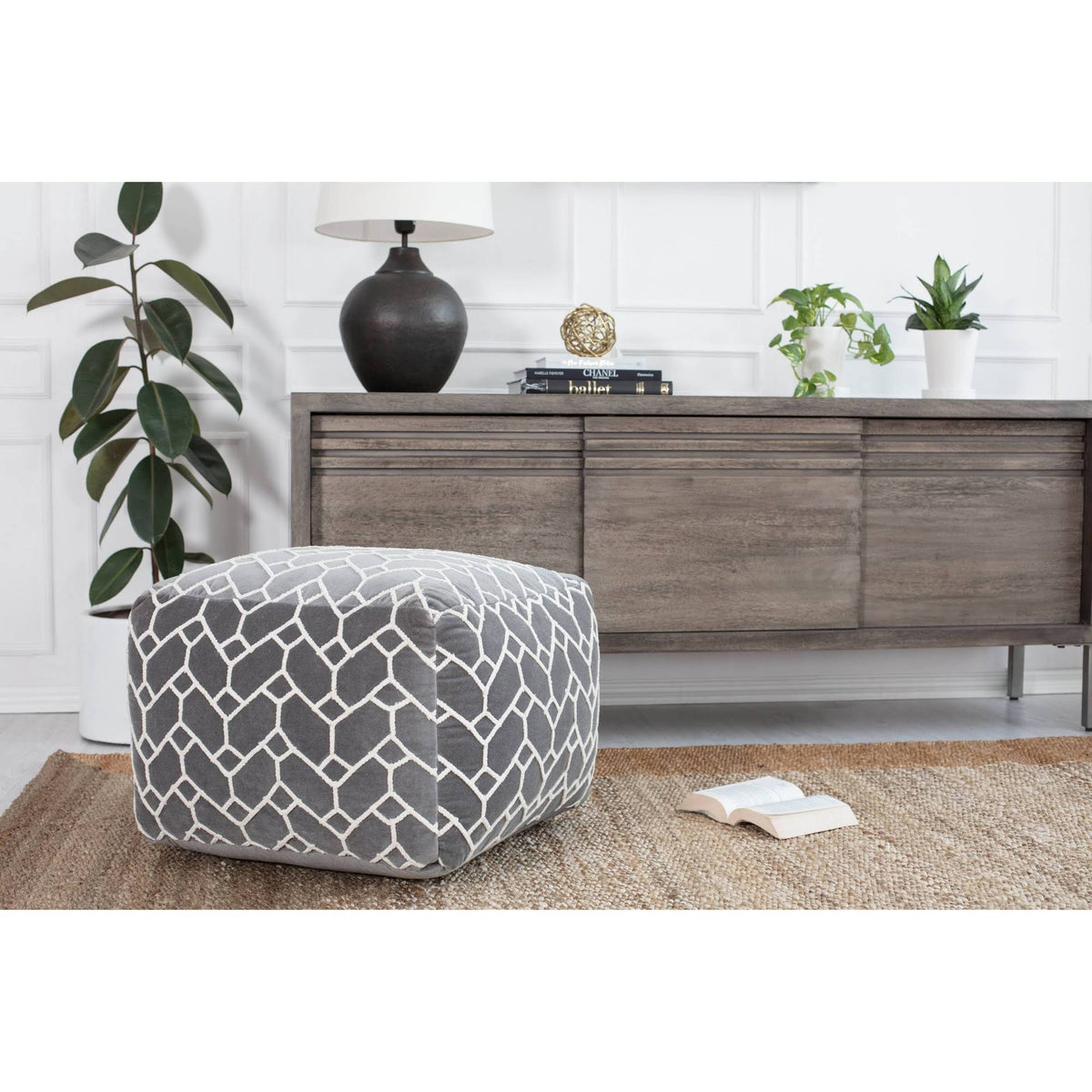 Charcoal Square Velvet Pouf C5960