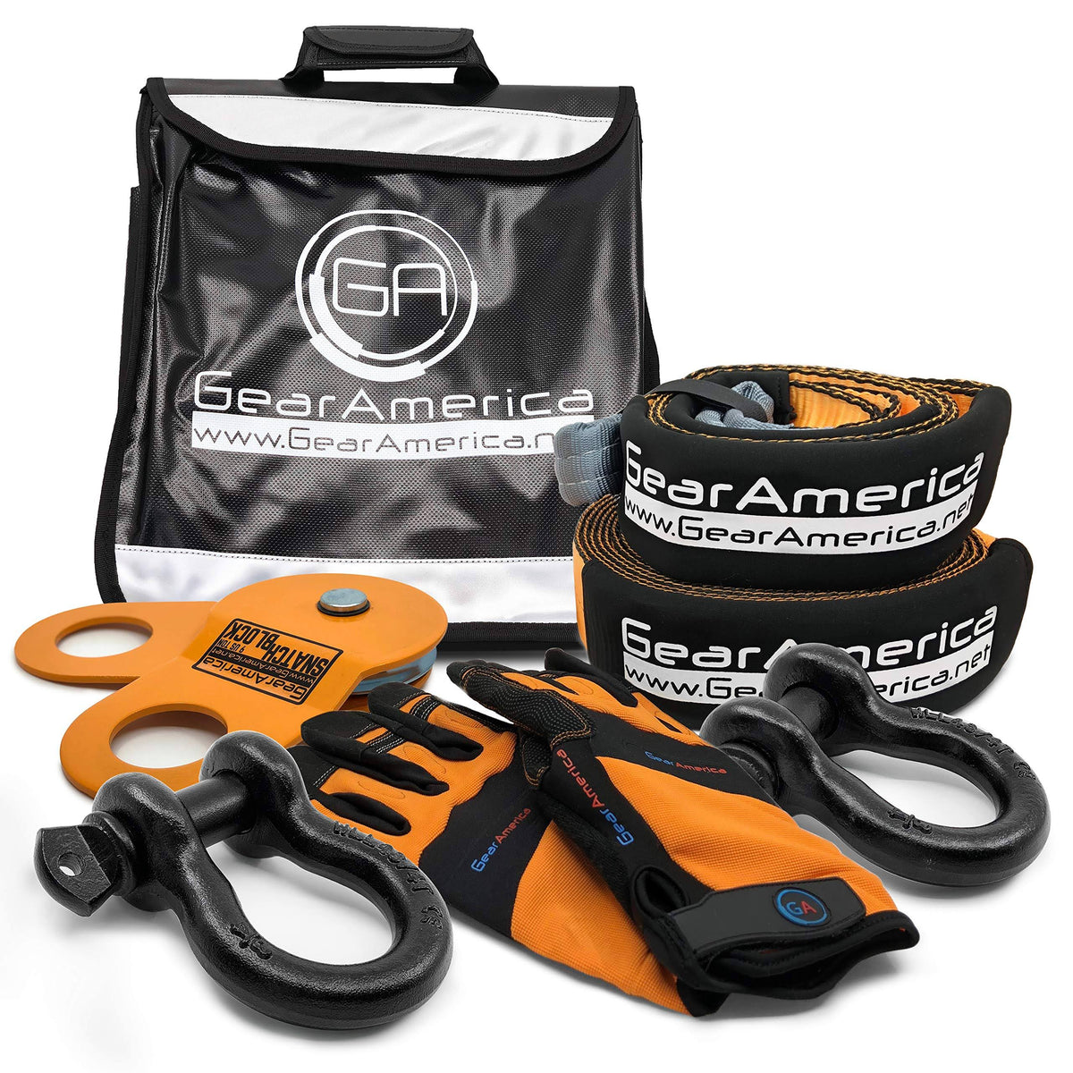 Off-Road Recovery Kit with Tow Strap, Tree Saver, Snatch Block Pulley, D-Ring Shackles, Winch Line J71806