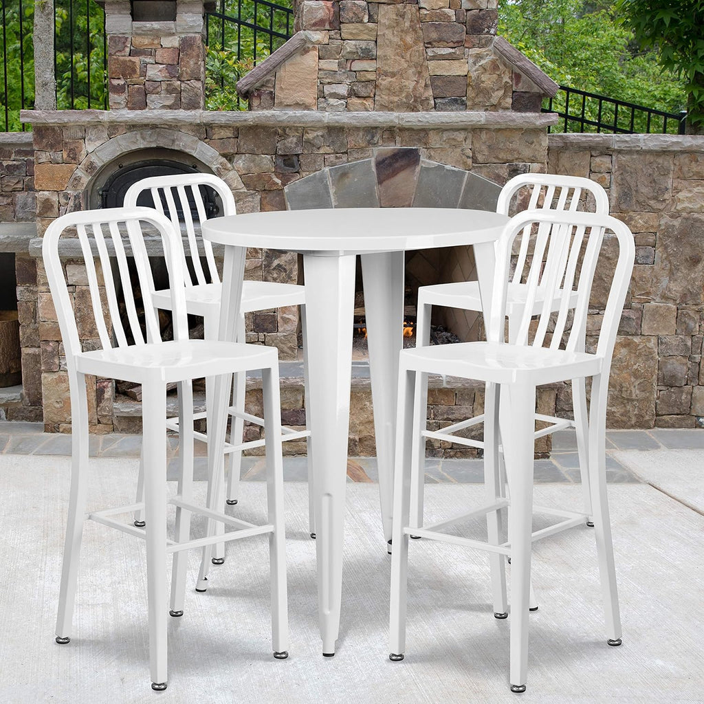 Silver Metal Bar Table Set with 4 Stools L983621