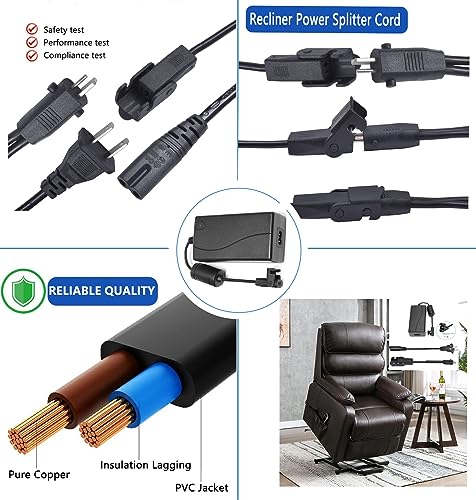 2-Pin Power Adapter with Extension Cord for Recliner Chair V50030