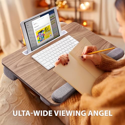 Brown Lap Desk with Cushion and Extra Storage Pocket W388498