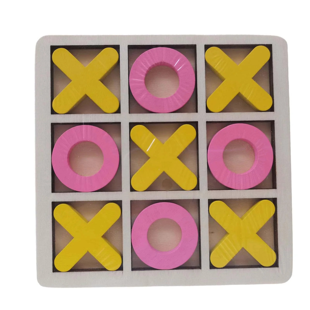 Yellow Pink Wood Tic Tac Toe Game Set A6689