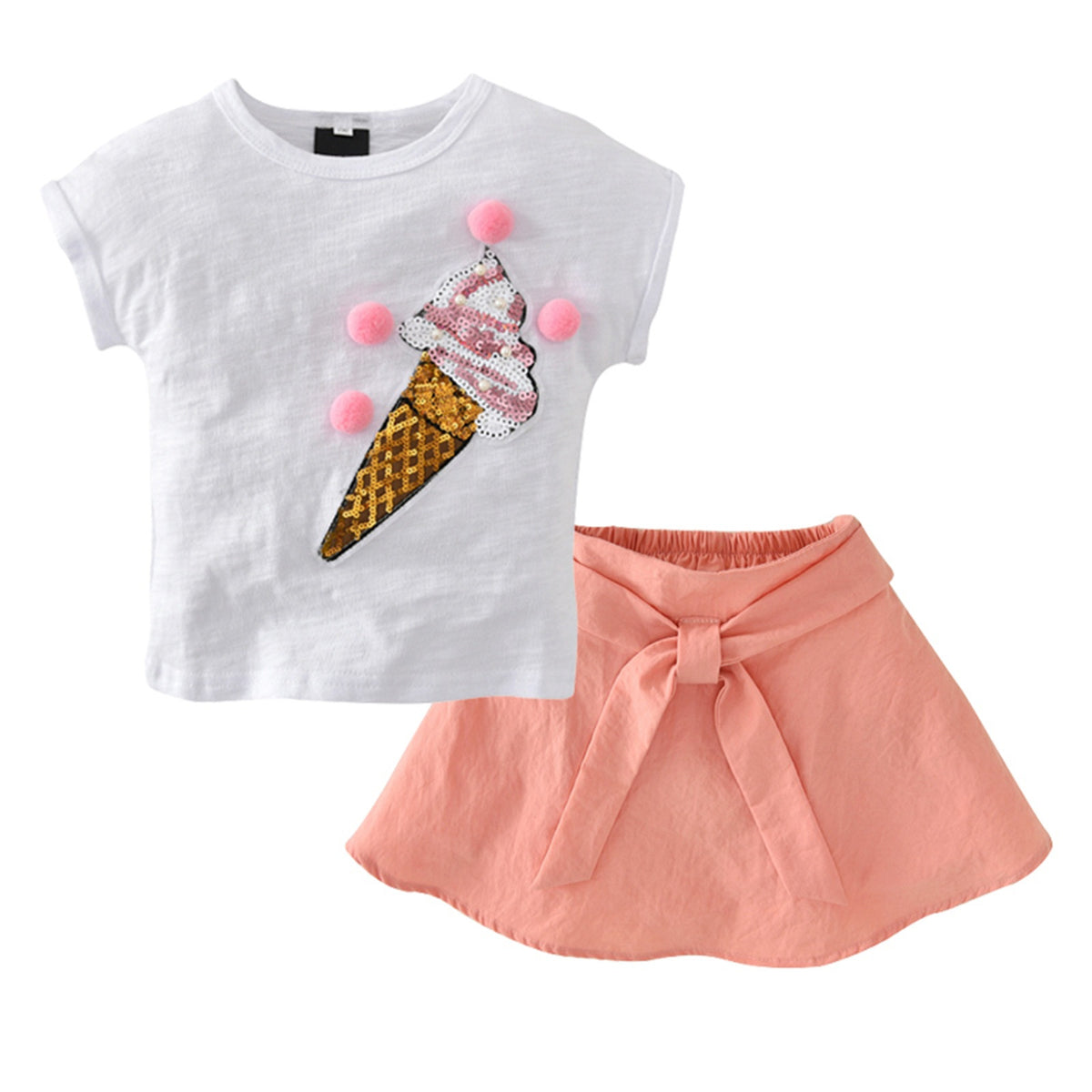 2Pcs Kids Print T Shirt Short Sleeve Tops Mini Skirts Outfits L67548