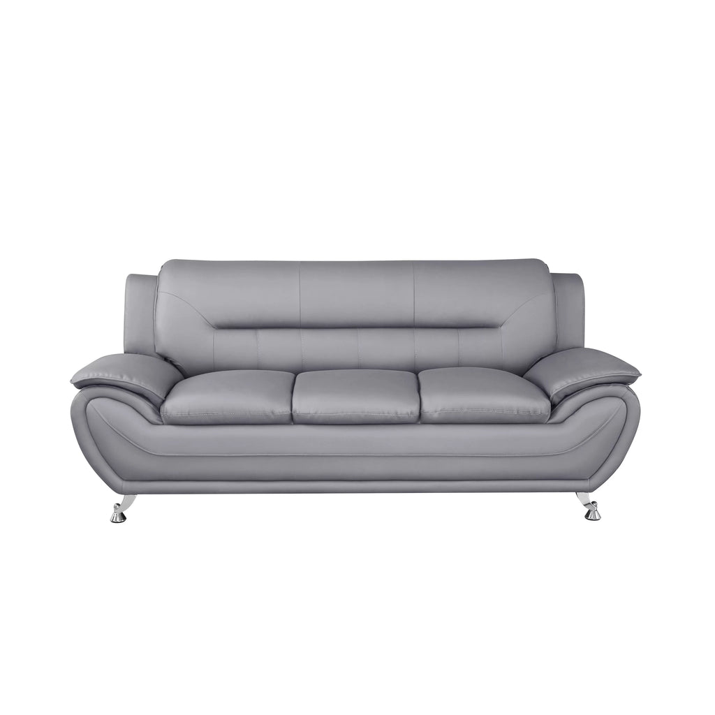 Grey Faux Leather Pillow Top Arm Sofa J6932