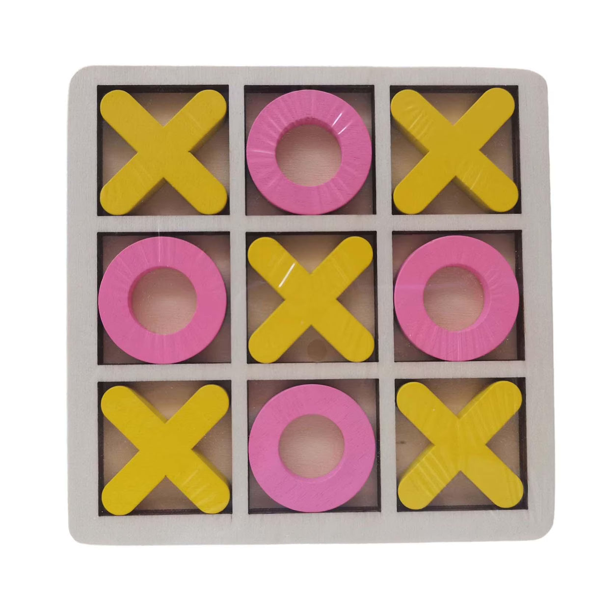 Yellow Pink Wood Tic Tac Toe Game Set A6689