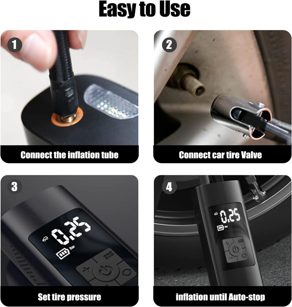 Portable Air Compressor 150PSI 6000mAh Cordless Tire Inflator with Digital Pressure Gauge LED-Light, DC 12V Air Pump Pack of 2 D653114