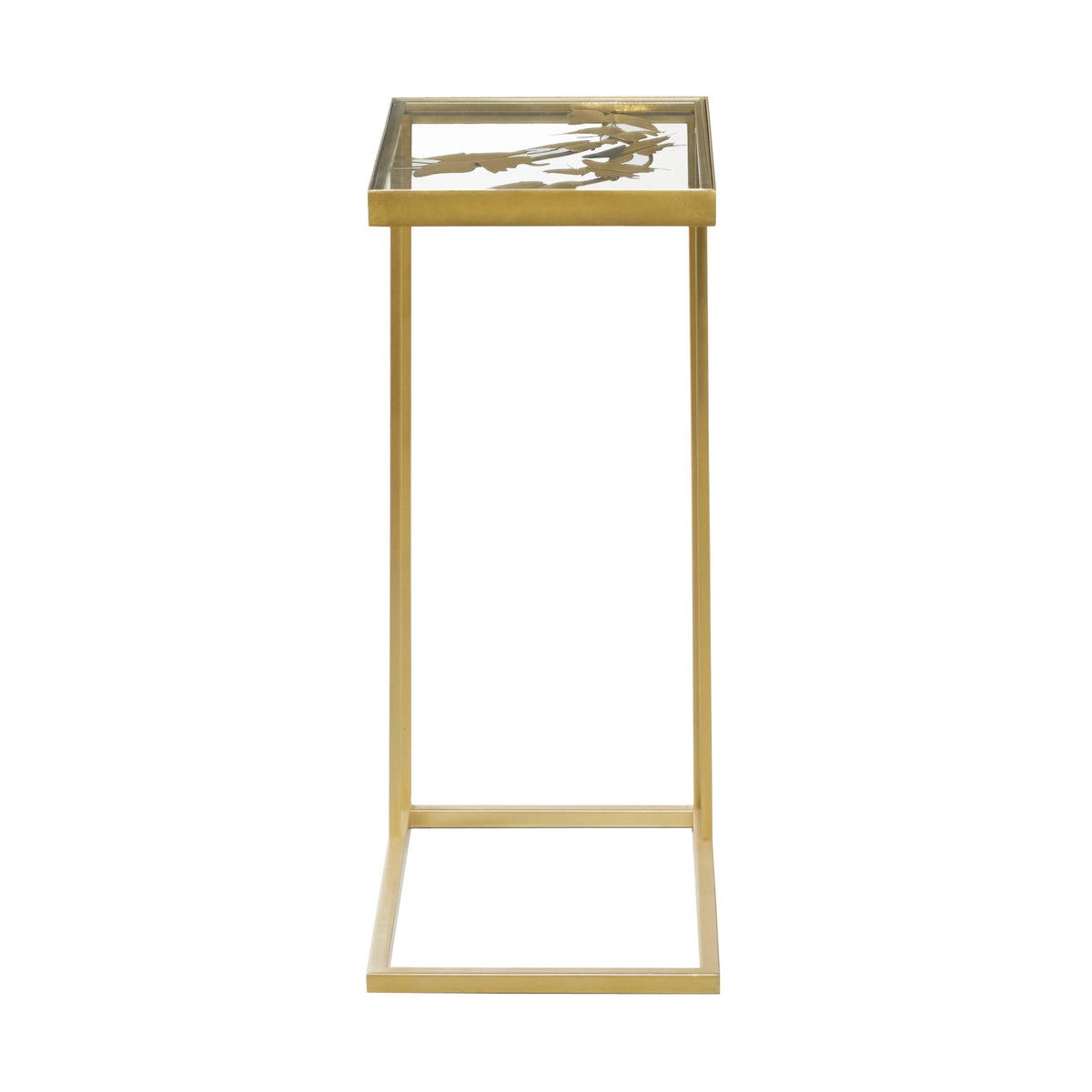 18" x 25" Gold Metal Accent Table with Clear Glass Top V945
