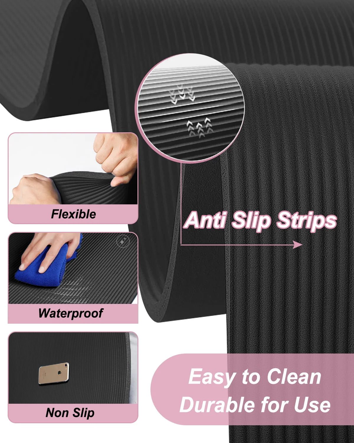 Extra Large 1/2 Thick Black Yoga Mat R27718