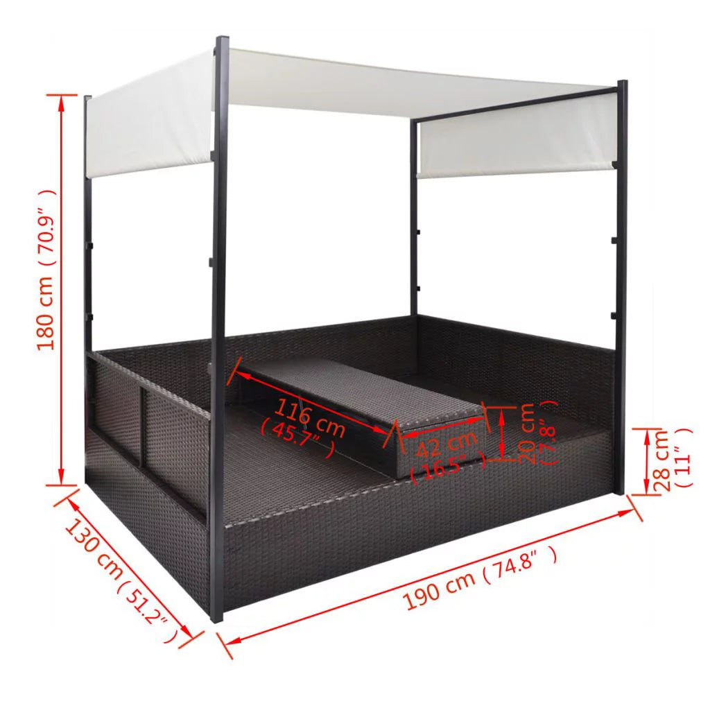 Garden Bed with Canopy Brown Poly Rattan J980