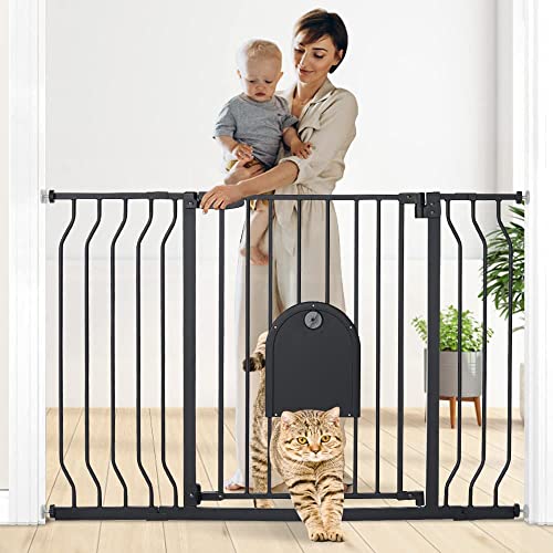 30" Tall Black Metal Baby Gate with Pet Door E716771
