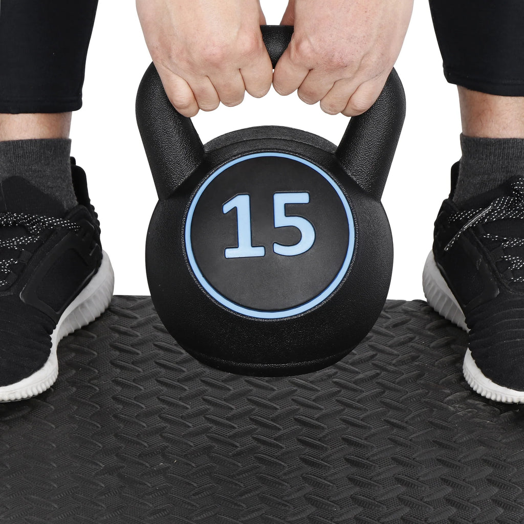 3 Piece 5lb 10lb 15lb Kettlebell Set with Storage Rack T8011