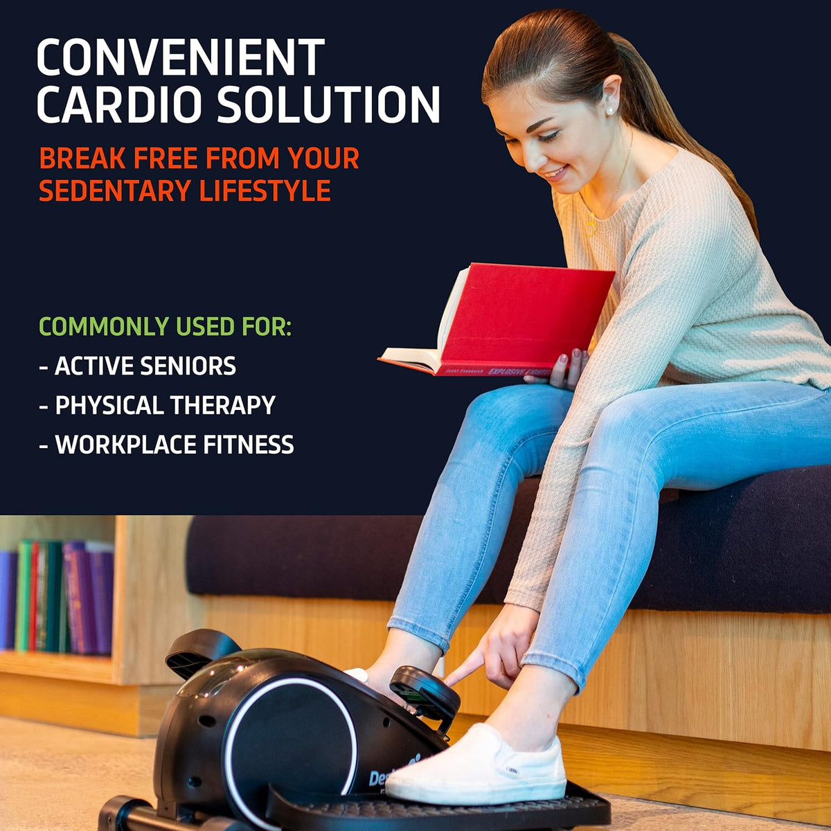 Black Compact Under Desk Elliptical Machine X28799