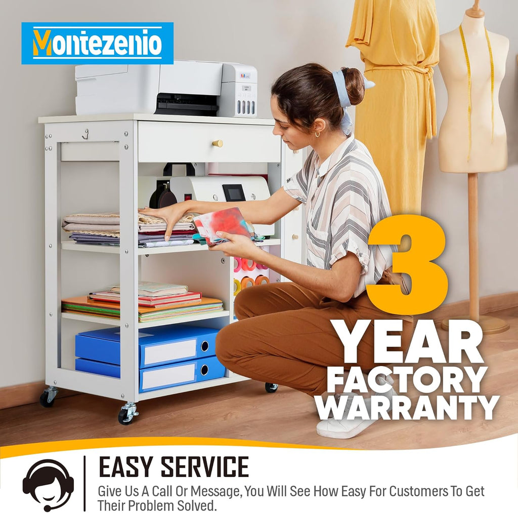 Mobile Craft Storage with 23 Vinyl Roll Holder, Craft Table Stand with Wheels, Crafting Cabinet with Large Drawers O40703