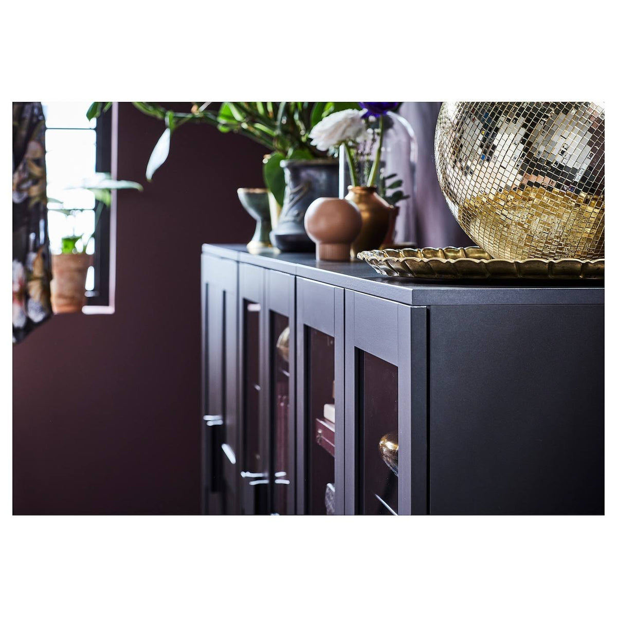 Black Glass Cabinet with Doors J319878