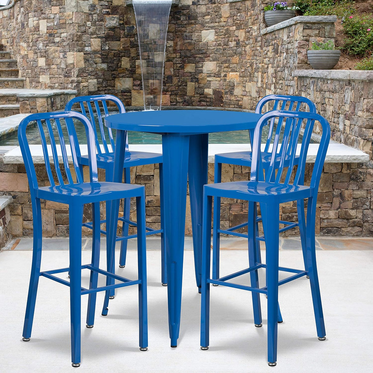 Silver Metal Bar Table Set with 4 Stools L983621
