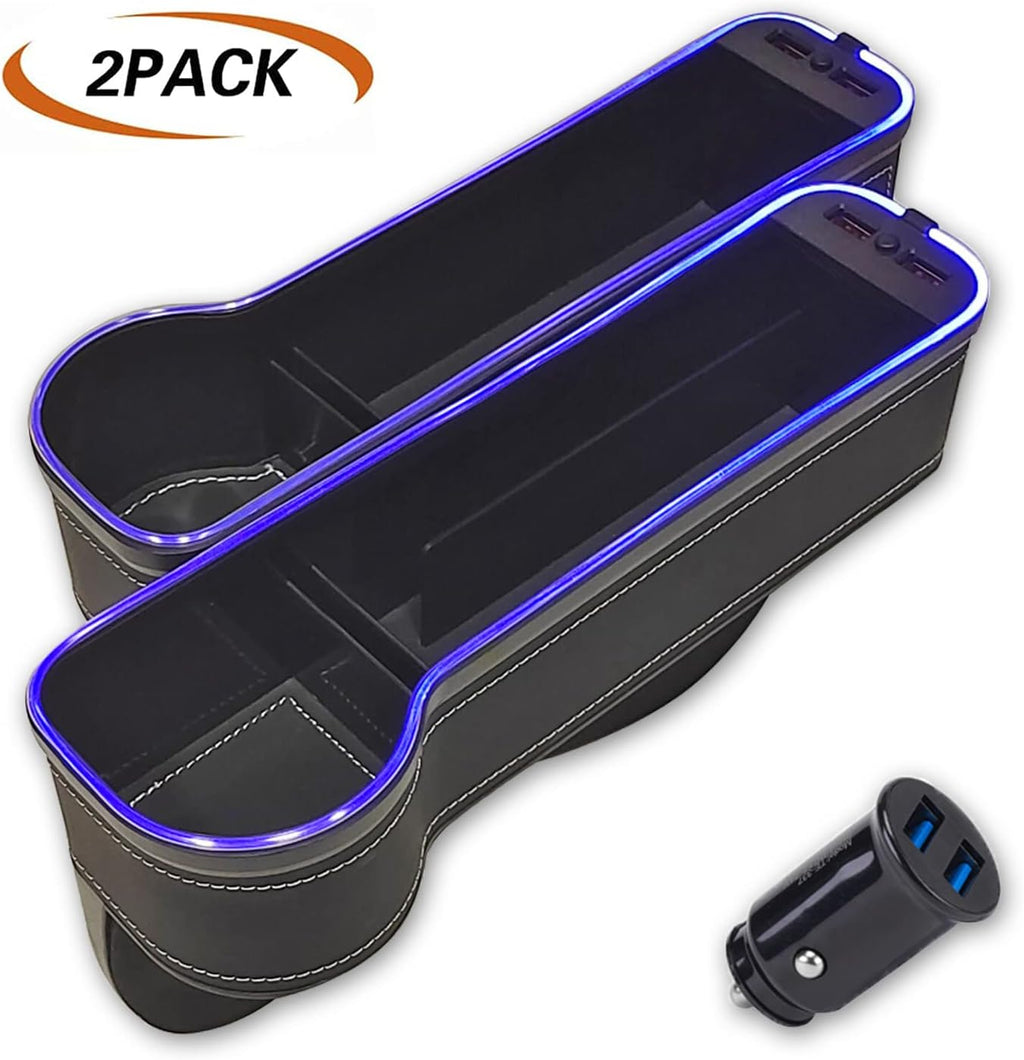 2 Pack Car Cup Holder Seat Organizer with LED Light Bar, Brown G2456