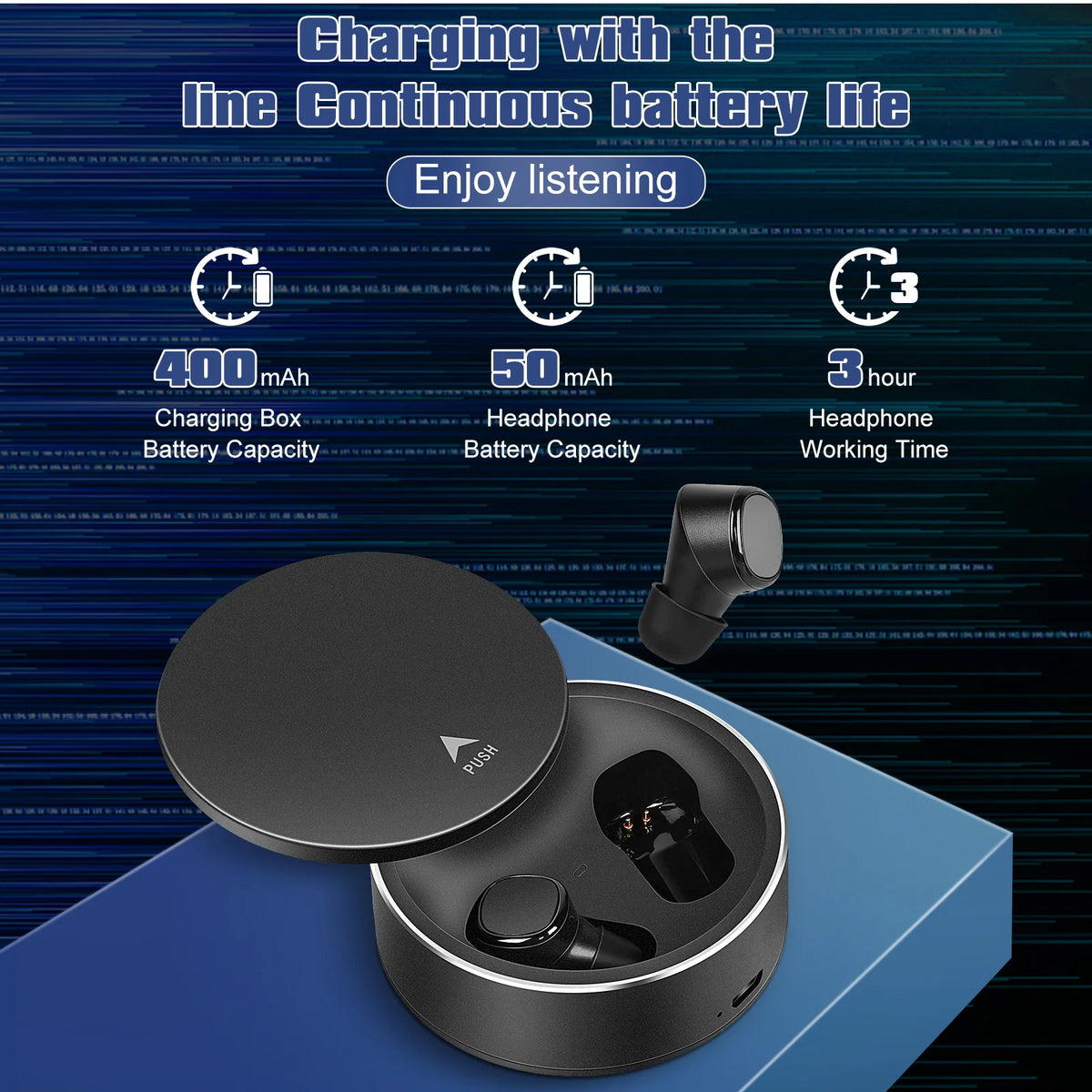 Black True Wireless Earbuds with Mic R74172