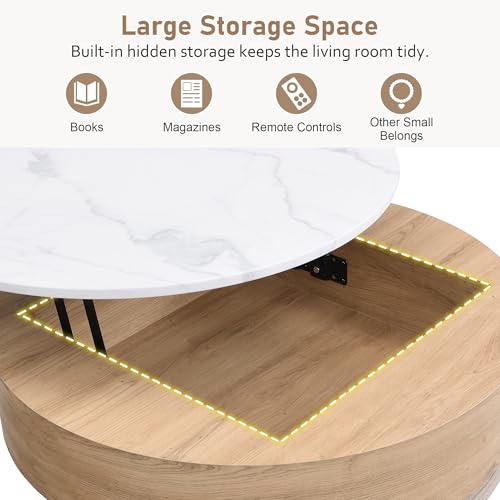 Round Lift-Top Coffee Table with Storage and 3 Ottoman V256