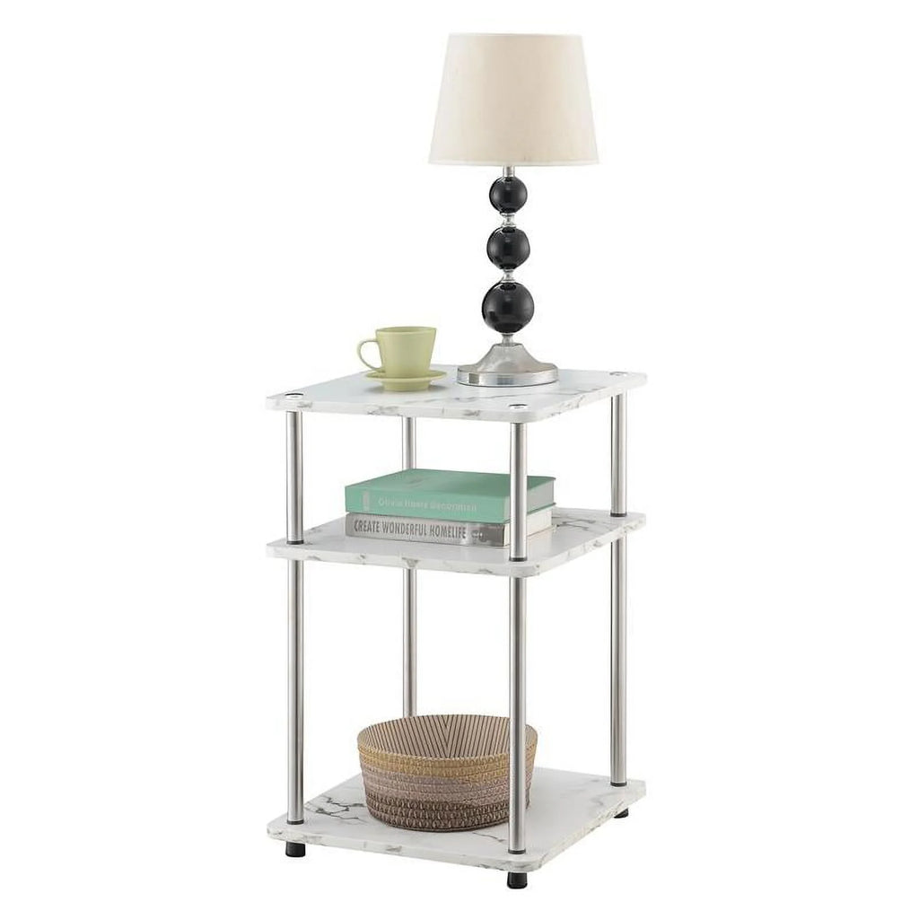 White Faux Marble Three-Tier End Table Set of 2 M4447