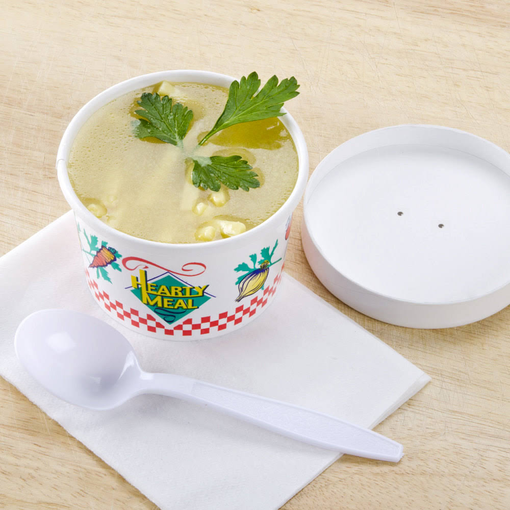 Double-Sided Polyethylene-Coated Paper Food Container with Lid, 8-oz. Capacity O653151